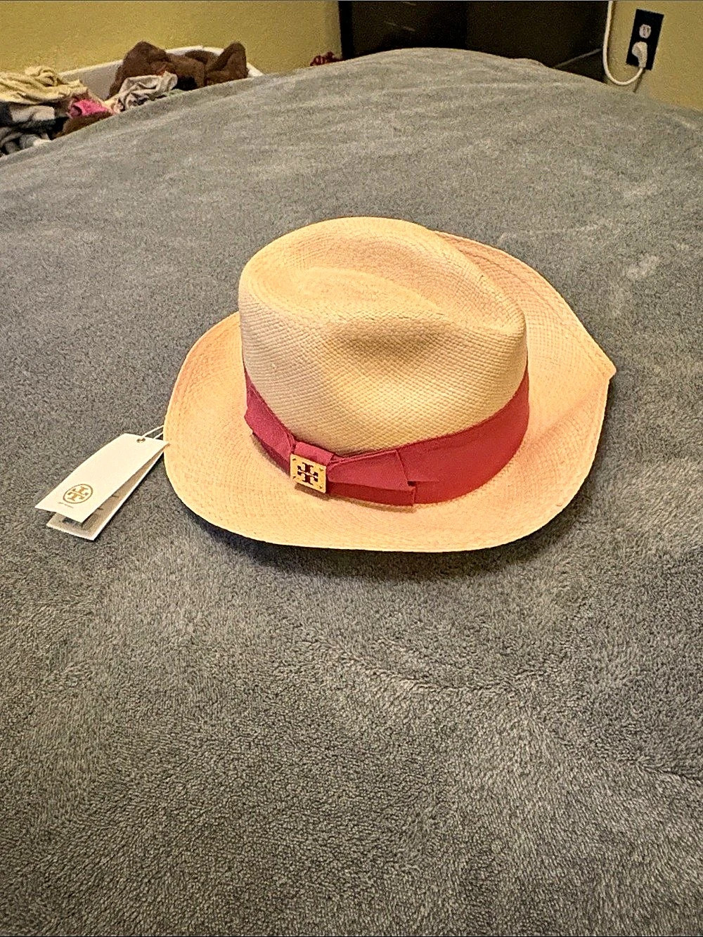 Tory Burch Straw Ribbon Hat in Pink & Orange